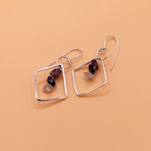 Diamond & Raw Crystal Earrings – Sterling Silver Geometric Design