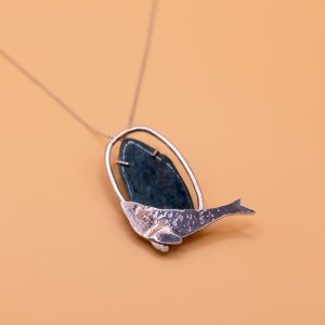 Humpback Whale and Apatite Crystal Silver Pendant