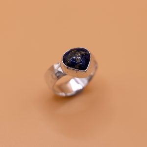 Lapis Lazuli Hammered Pointed Ring